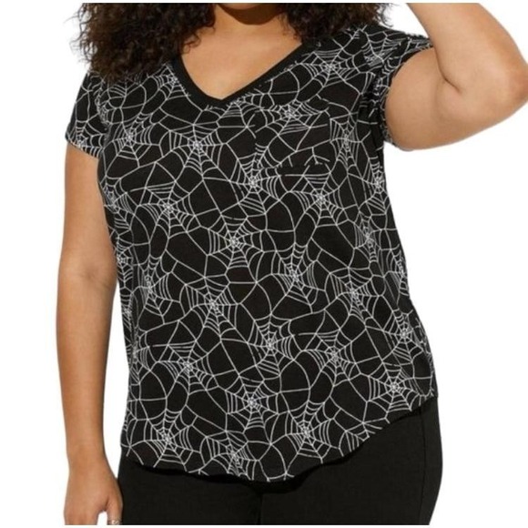 TORRID Spider Web Print Heritage Slub V-Neck Cotton Tee NWT Size 4X - Picture 2 of 8